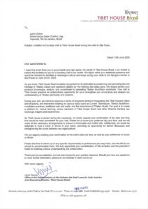 Invitation letter to Tibetan Lama Chimed Rigdzin